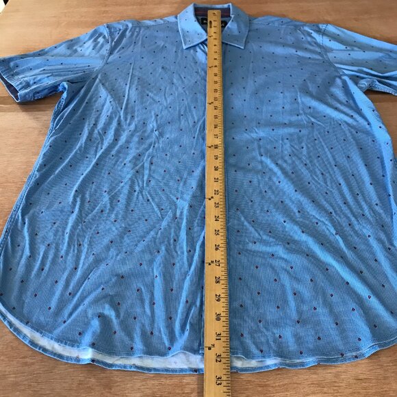 Butter Cloth Shirt Men 2XL Blue Geometric Button Up Short Sleeve Collared 17362 - Picture 4 of 10
